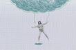 © deagreez - 3d sketch image pop full collage of puzzled employee girl guy hang master ribbon cloud scribble control puppet manipulation concept