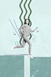 © deagreez - Vertical sketch 3d collage poster of happy girl dance relax party concert performance celebration music entertainment event