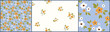 © Yulya i Kot - Seamless floral pattern, liberty ditsy print in delicate folk motif. Cute botanical design set. Simple hand drawn plants, small flowers, mini leaves, tiny bouquets on blue, white. Vector illustration.