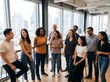 © TRIPORNODEY - Diverse group of multinational people smiling and connecting in a modern office setting