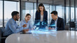 © Micevic family - Diverse business team collaborating using holographic AI data interface