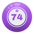 © Ruparoe  - Violet Bingo Ball Number 74 Icon Illustration with Transparent Background, Lottery Game Symbol, Raffle Badge, Casino Entertainment, Graphic Design Element