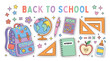 © Shahzad - Back to school sticker set, cute pastel school supplies vector collection, kawaii education stationery elements for students and teachers