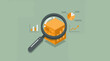 © naufal - Magnifying glass focusing on orange cardboard box package with financial charts and graphs on green background, illustrating supply chain analysis and logistics performance monitoring