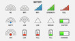 © Kosim - Battery charge level icons with WiFi signal strength indicators.