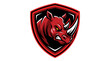 © kipli - Aggressive red rhinoceros mascot on protective shield crest