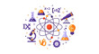 © Linda - STEM Education and Science Research Concept Flat Vector Illustration with Atom, Microscope, Telescope, Chemistry Flasks, and Innovation Symbols