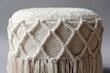 © sayan - white cotton pouf with diamond macrame knots and fringe