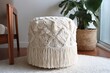 © sayan - white cotton pouf with diamond macrame knots and fringe