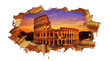 © Adzriel - Colosseum amphitheater stands against a warm glowing sunset in this detailed and stylized artistic illustration.