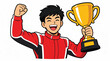 © Tembok - Young Man Holding Trophy Cup.