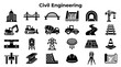 © Iconique Studio - Civil Engineering Icons Representing Construction Infrastructure Development Projects and Heavy Machinery Tools for Urban Planning