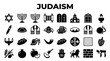 © Iconique Studio - Collection of Judaism symbols and icons representing Jewish culture religious objects and traditions in a clean graphic design.
