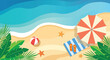 © Adeel - Top view beach scene with umbrella and tropical leaves umbrella tropical vacation flipflops starfish paradise coastline relaxation lifestyle recreation refreshing colorful