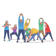 © Mangkat - Active Group of Senior Men and Women Performing Fitness Stretching Exercises Vector Illustration