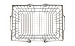 © SUMMER72 - Top-down view of empty silver metal wire shopping basket, isolated PNG.Empty stainless steel wire basket, top view design element on transparent background