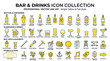 © jono - Bar and Drinks Icon Collection: Bottles, Glassware, Tools, Symbols - Yellow Flat Line Art