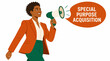 © Budo - Businesswoman announcing special purpose acquisition with megaphone.