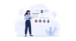 © Revalina - Businesswoman Analyzing Organizational Chart with Employee Profiles and Data, Modern Flat Vector Illustration