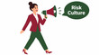 © Della - Businesswoman using megaphone to announce risk culture.