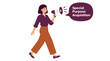 © Deni - Woman holding megaphone for special purpose acquisition announcement.