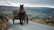 © timurlan999 - Horse pulling vintage wooden cart on winding rural road