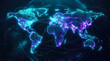 © Celt Studio - Bright glowing blue holographic world map globe displaying complex international internet connection networks floating dynamically above dark futuristic digital cyberspace abstract background