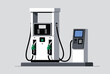 © SMSharif - Modern gas station fuel pump with two nozzles and an adjacent digital payment terminal for a convenient self-service refueling experience.