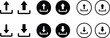 © Rupaly - Upload and download icons with arrows in solid linear circular frames for digital data transfer interface design