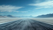 © Keopaserth - Abstract road leading through desert valley under blue sky with distant mountain range and motion blur, minimalist perspective landscape