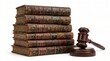 © Tharindu - Stack of antique leather-bound books and a wooden judge gavel with judiciary