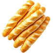 © Stock - Golden brown baguettes a stacked display of freshly baked french bread isolated on white background