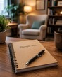 © by.anastasiya - Therapist Notes Notebook And Pen In Cozy Counseling Office