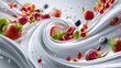 © Stock by Anika - Fresh mixed berries and kiwi swirling in creamy white yogurt splash