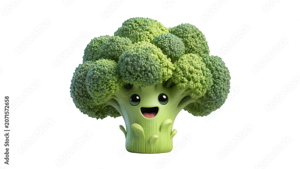 Three Face Characters Happy cartoon broccoli character with smiling face, isolated on ...