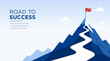 © StudioPixel2 - Road to success concept with a winding path leading up to a red flag on a mountain peak. Vector illustration for business banner, presentation template, goal achievement, and leadership challenge