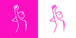 © teracreonte - Logo Día Internacional de la Mujer. Dibujo minimalista con líneas de una mujer con el puño cerrado en alto en rosa y blanco