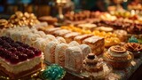 Assorted Delicious Pastries and Confectionery Displayed on Market Stall.