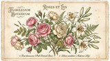 Vintage floral illustration of roses and lilies on aged paper background