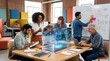 © habbi - Diverse group of people collaborating on a project with augmented reality technology in a modern office space with brick walls and colorful accents