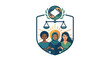 © ikhsan fadhilah - Diverse group of women under a shield emblem with scales of justice and unity hands.