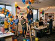 © putri - People celebrating a happy office party with balloons and decorations