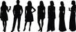 © Vectorplanet - Collection of female and male silhouettes in elegant dresses and suits, one holding a wine glass Keywords: silhouette, people, collection, group, male, female, man