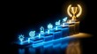 © Pesek Studio - Golden trophy on winning podium with glowing steps symbolizing success, growth, and business strategy