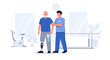 © mardi - Elderly man with prosthetic leg in physical therapy with nurse