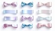 © noonekoon - Soft pastel metallic ribbons and bows bundle on white background 白背景に並ぶ優しいパステルメタリックカラーのリボンと蝶結び素材セット