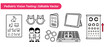 © Fernando - Pediatric eye exam equipment vector set featuring children vision testing tools, animal optotypes chart, medical glass lenses case, cute glasses frame, and ophthalmology symbols line art icons