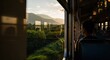 © Asep - Person looking out train window at scenic mountain range during daytime travel