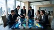 © art.mine - Diverse team collaborates around interactive data table in modern boardroom