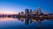 © Siva - Frankfurt City Skyline Reflected In River At Blue Hour Twilight